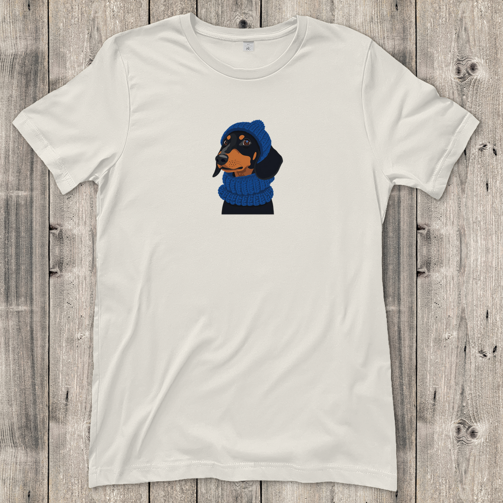 Süßes Damen T-Shirt mit Dackel-Motiv Beanie & Schal
