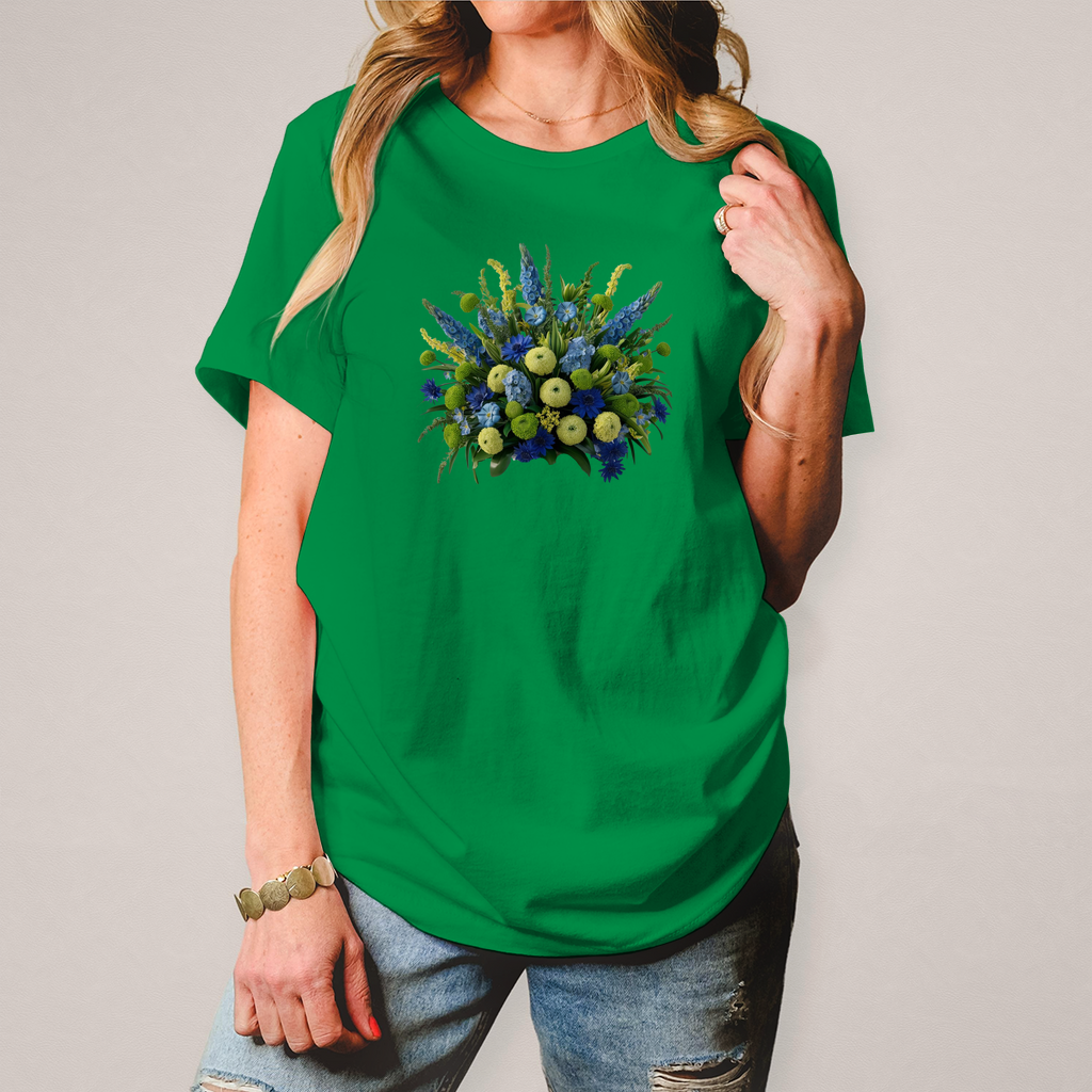 Camiseta de mujer con ramo de flores colorido
