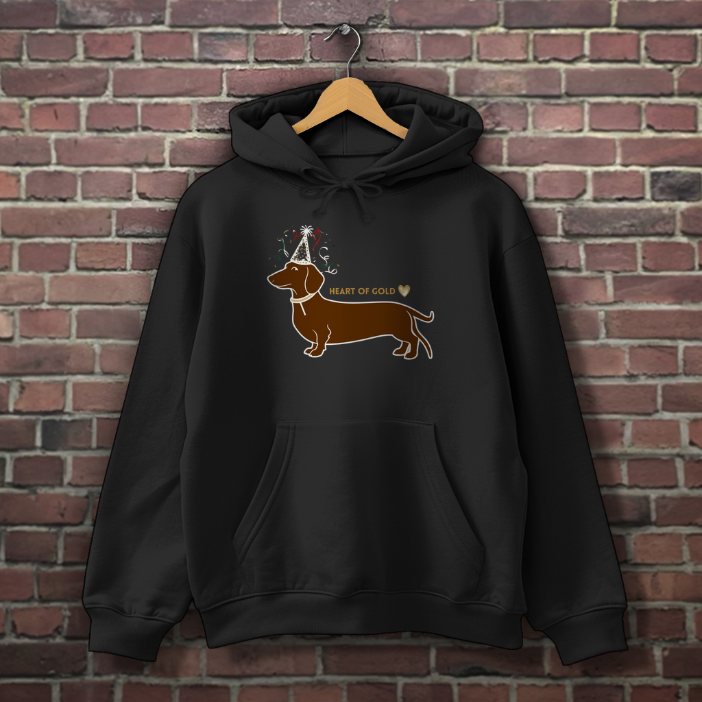 Stylish women's hoodie with dachshund print motif as a gift idea with heart