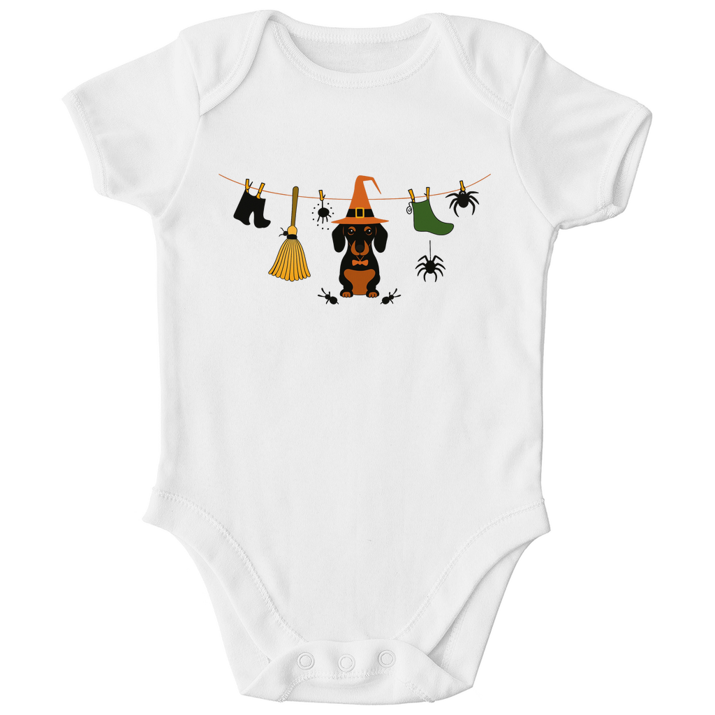 Baby Bio Body mit lustiger Dackel Halloween Wäscheleine