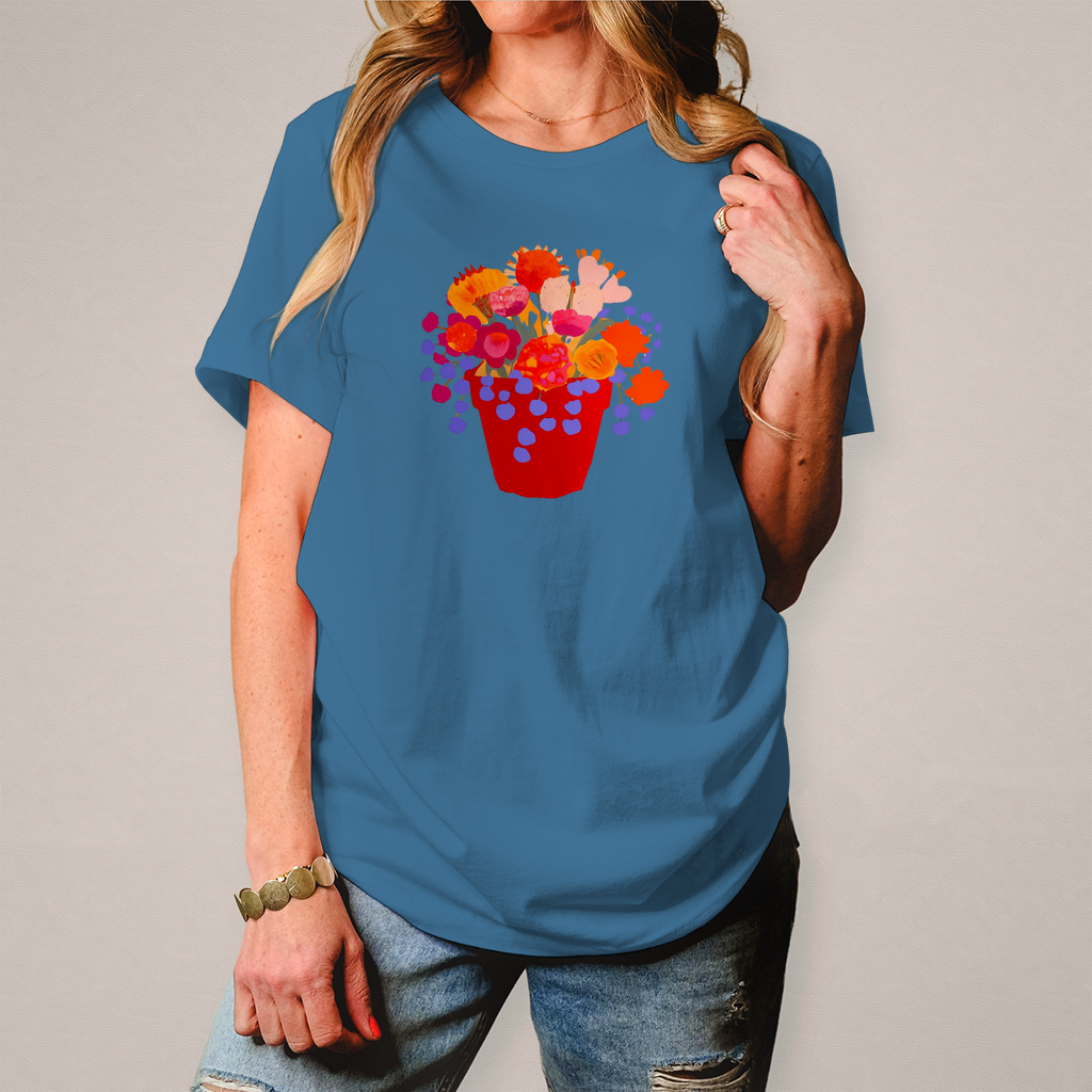 Camiseta de mujer con estampado de flores coloridas