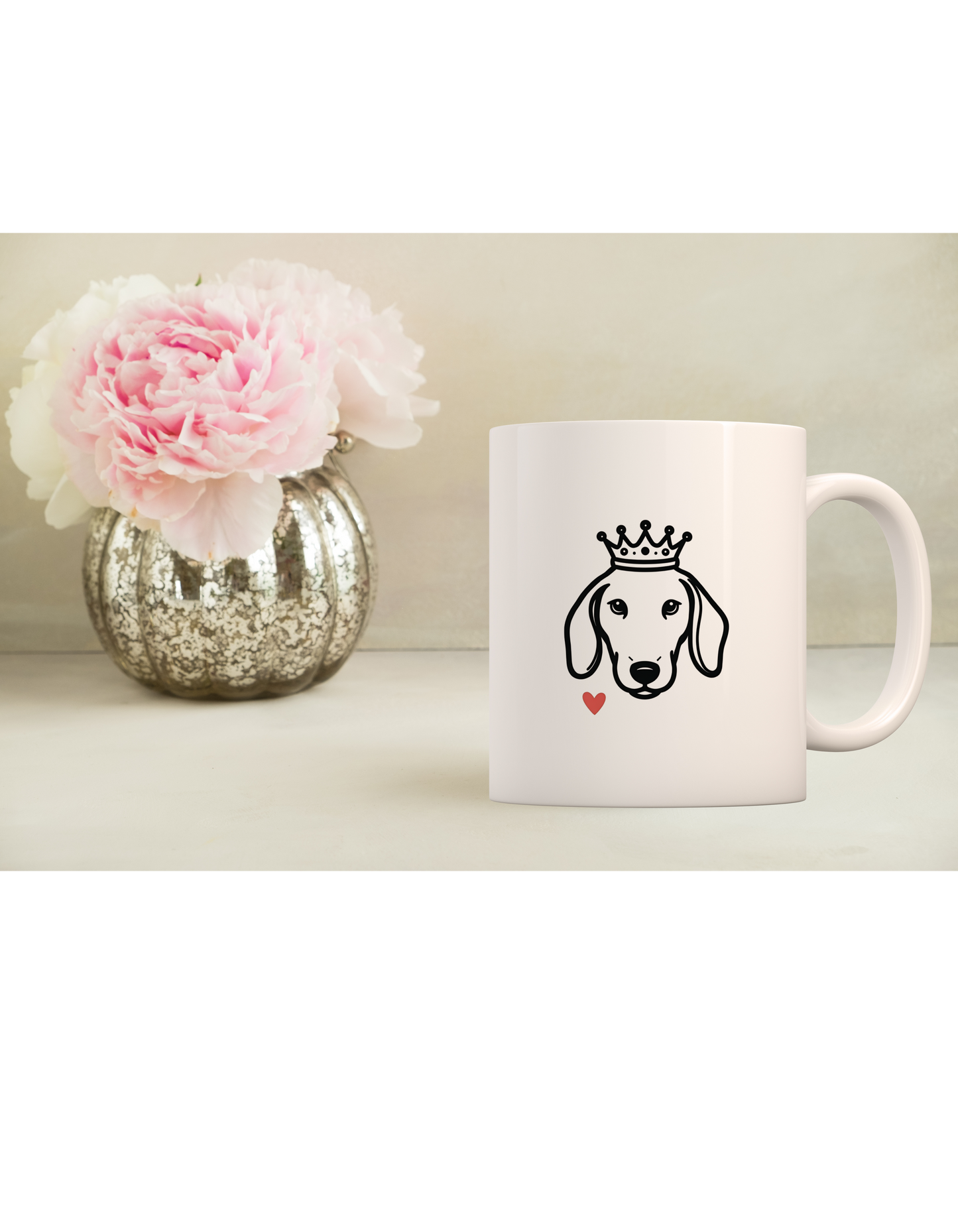 Keramik Becher-Tasse mit Dackel Print Motiv Krone