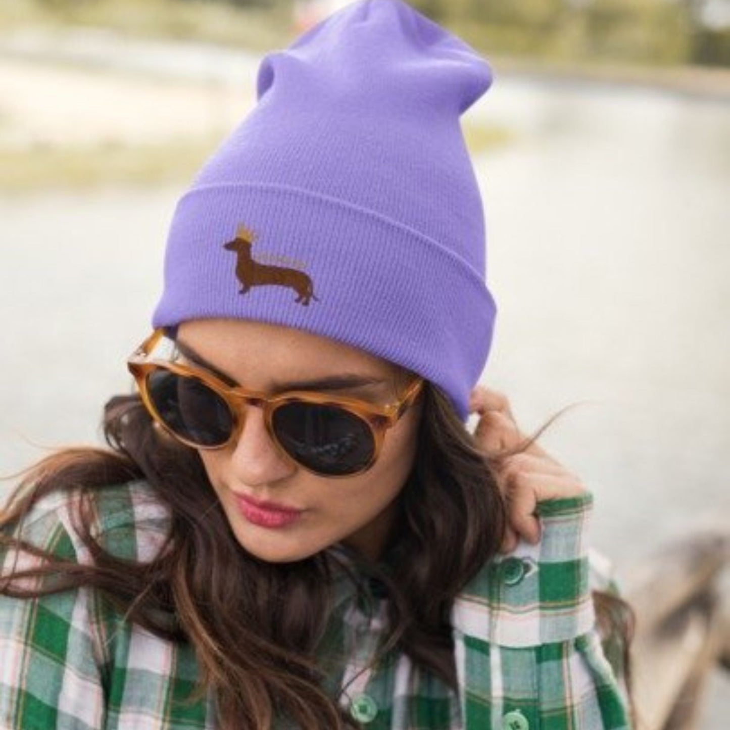 Hipster beanie in spring colors - hat with turn-up as a gift for dachshund fans and lovers