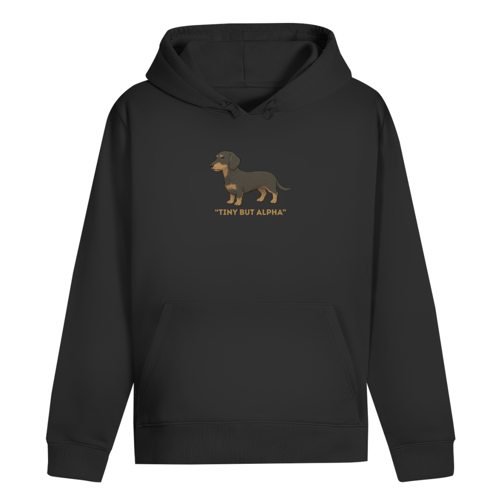 Hoodie für Männer mit Rauhaar Dackel Motiv und Spruch "Tiny But Alpha"
