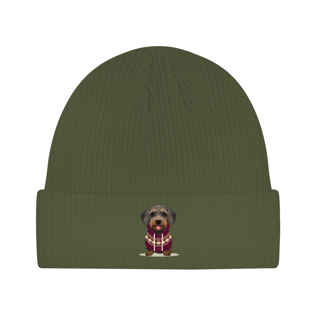 Beanie mit Rauhaardackel Print Motiv als Geschenk für Sie & Ihn