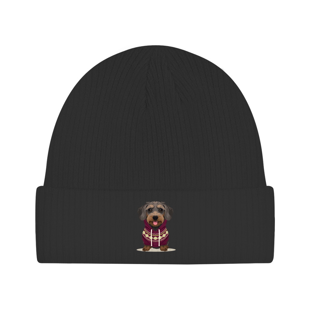 Beanie mit Rauhaardackel Print Motiv als Geschenk für Sie & Ihn