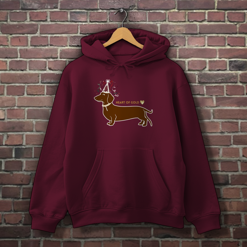 Stylish women's hoodie with dachshund print motif as a gift idea with heart