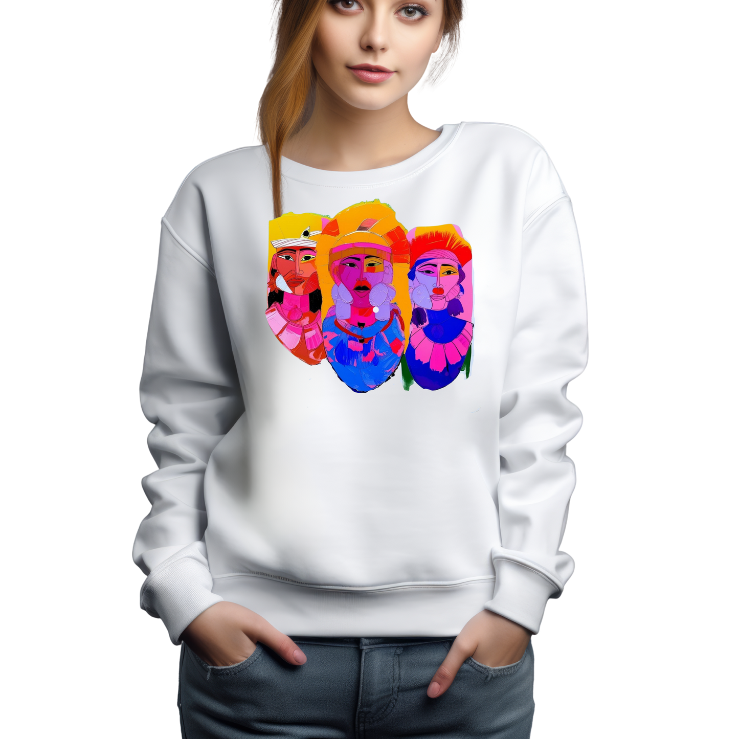 Sweatshirt mit Südsee Motiv bedruckt weiss