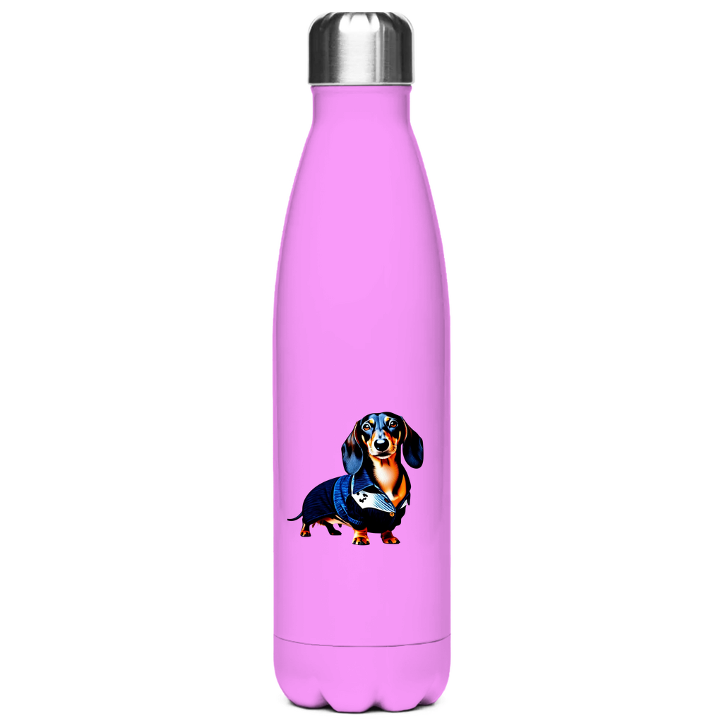 Edelstahl Trinkflasche Thermo mit Dackel Print auf der Vorderseite in rosa