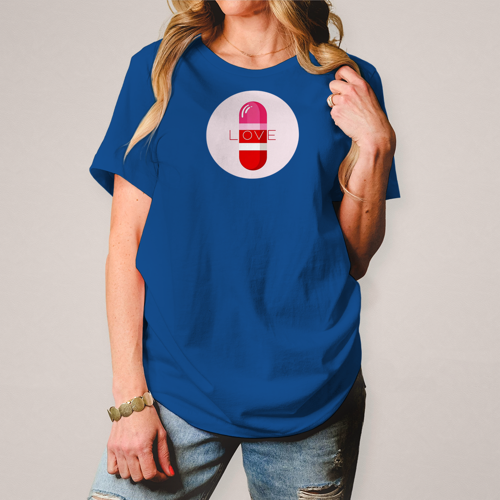 Damen T-Shirt Pop Art, Love royalblau