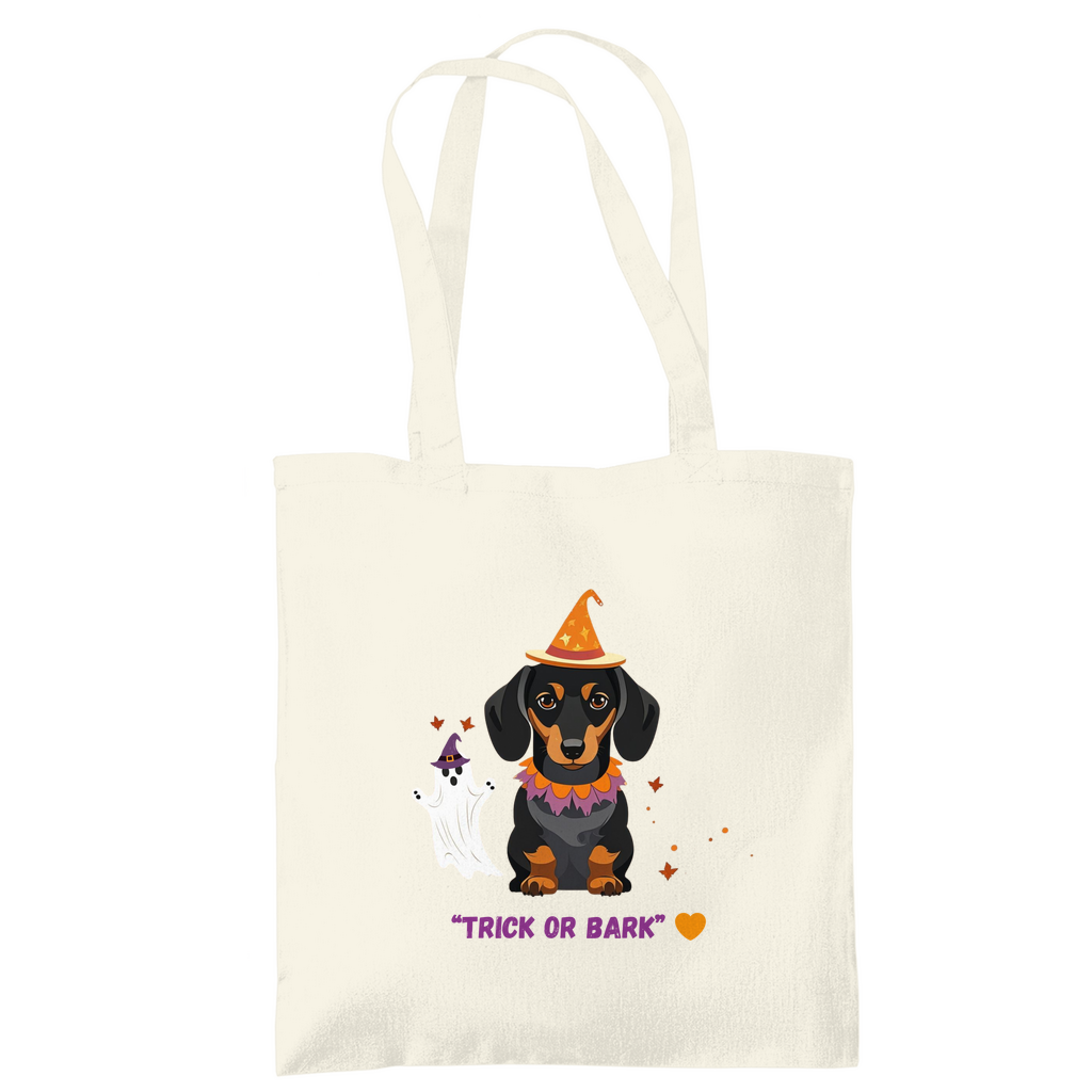 Tragetasche mit lustigem Dackel Halloween "Trick or Bark" Print