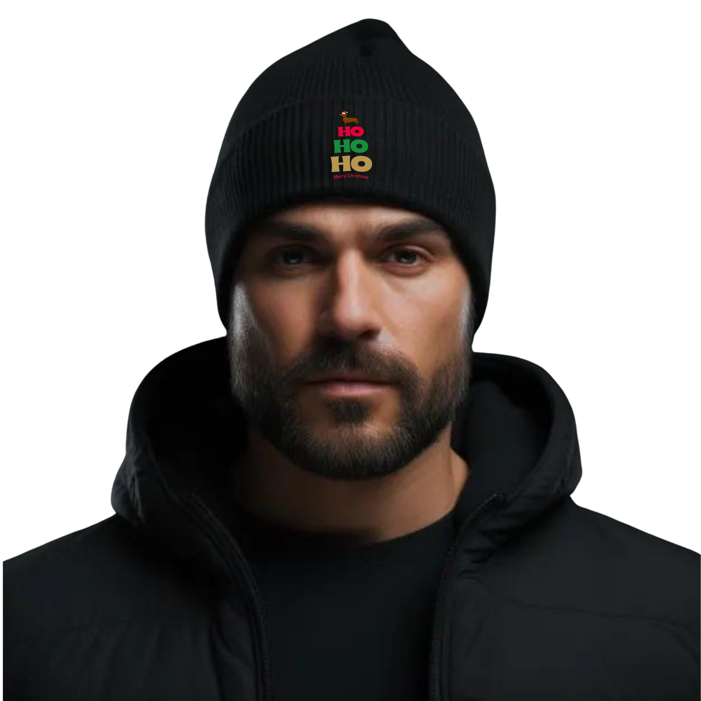 Weihnachtlicher Beanie mit lustigem Motiv und HO HO HO Dackel - Uniex