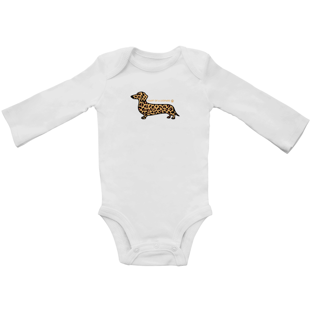 Baby Bio Bodysuite Langarm mit süßem Dackel "Heart of a Leopard" Motiv