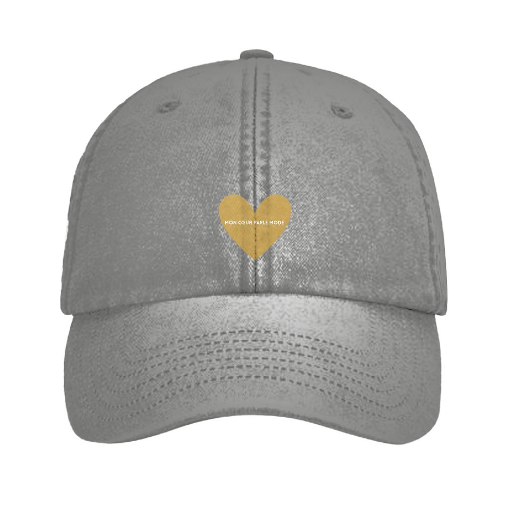 Fashionista Cap mit Herz in Farbe Gold und Zitat "mon coeur parle mode"