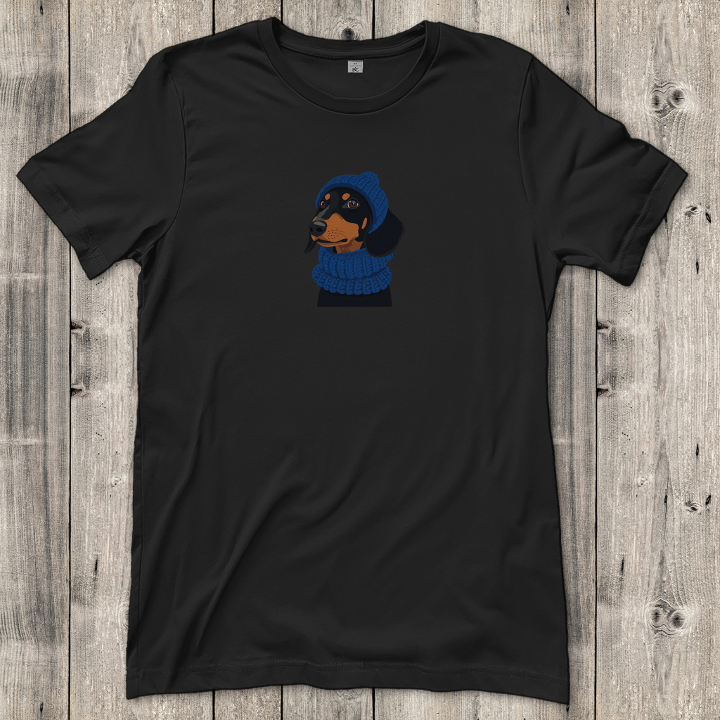 Süßes Damen T-Shirt mit Dackel-Motiv Beanie & Schal
