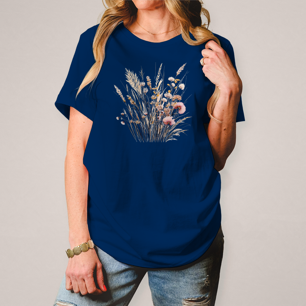 Damen T-Shirt mit Wild-Blumenwiese royal blau