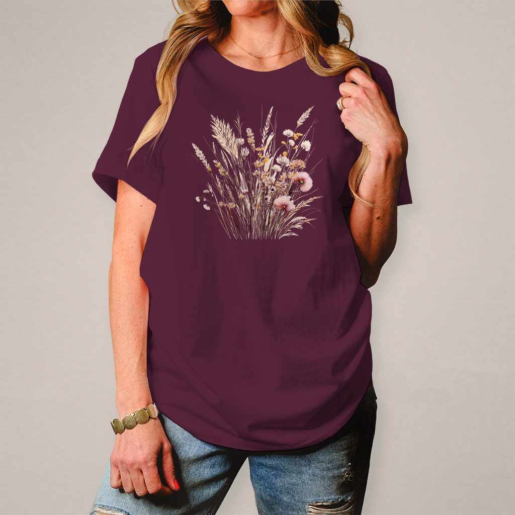 Damen T-Shirt mit Wild-Blumenwiese rot