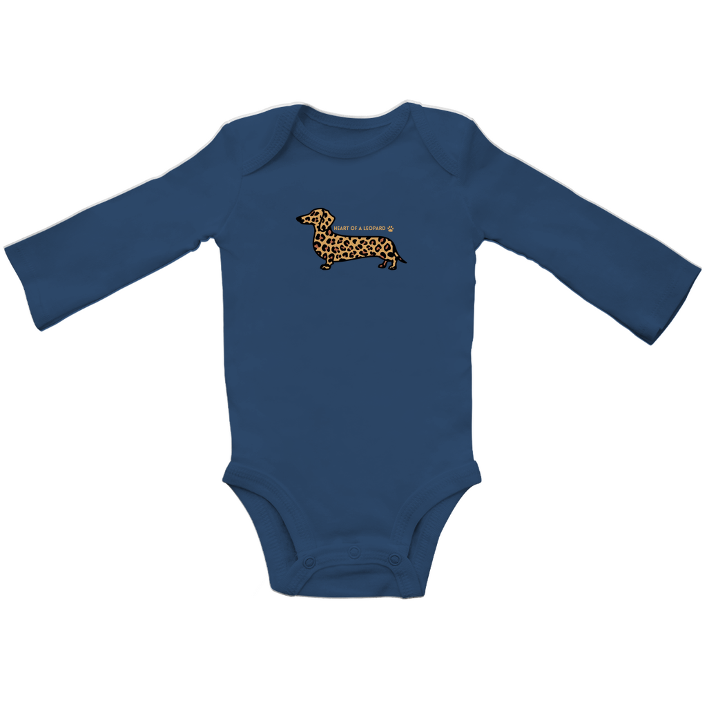 Baby Bio Bodysuite Langarm mit süßem Dackel "Heart of a Leopard" Motiv