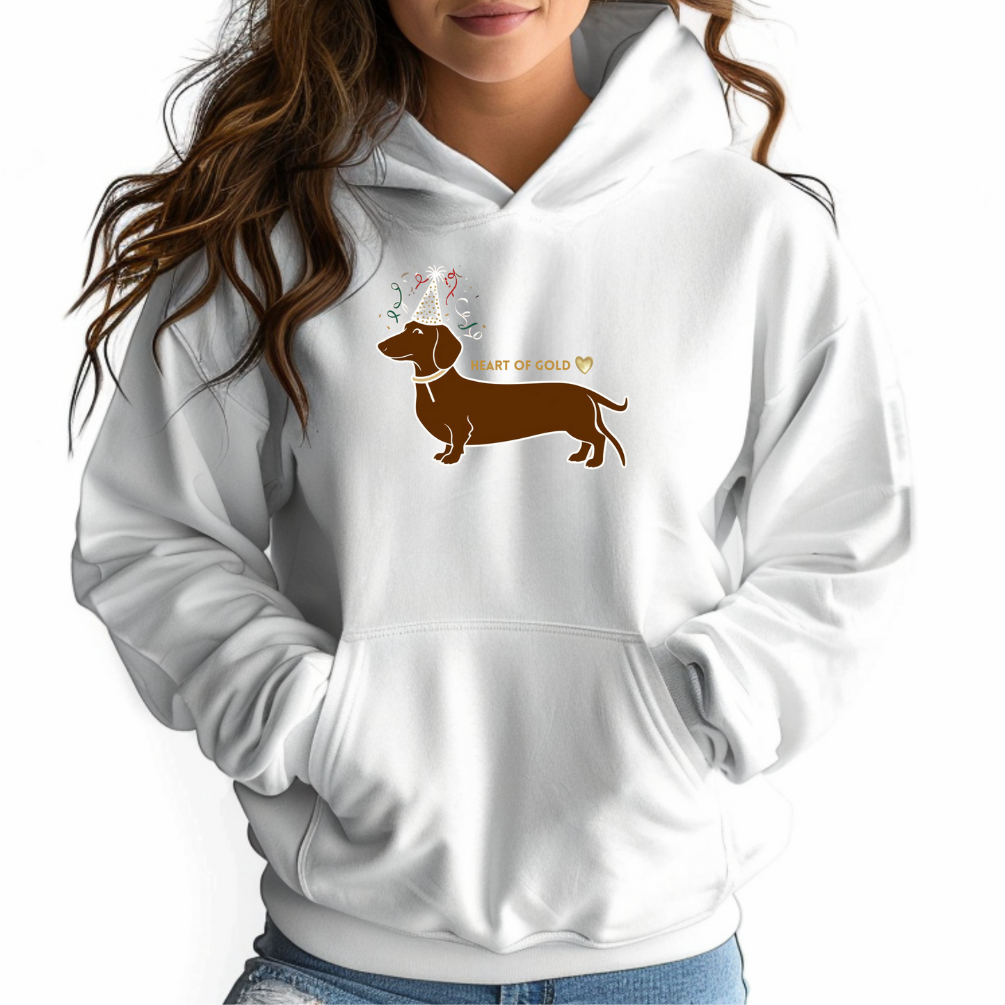 Stylish women's hoodie with dachshund print motif as a gift idea with heart