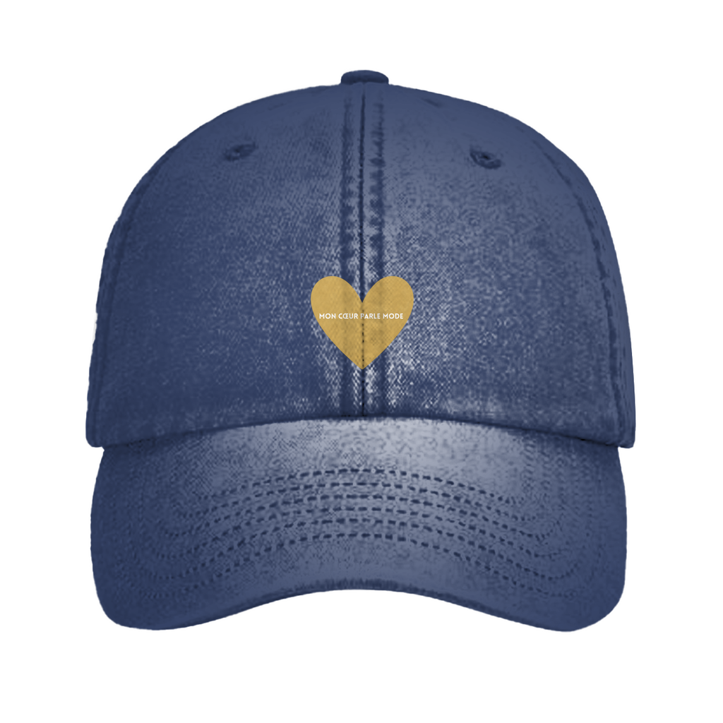 Fashionista Cap mit Herz in Farbe Gold und Zitat "mon coeur parle mode"