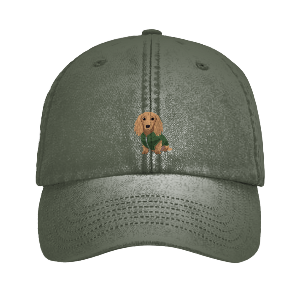 Vintage Cap mit Langhaar Dackel Print als Geschenk