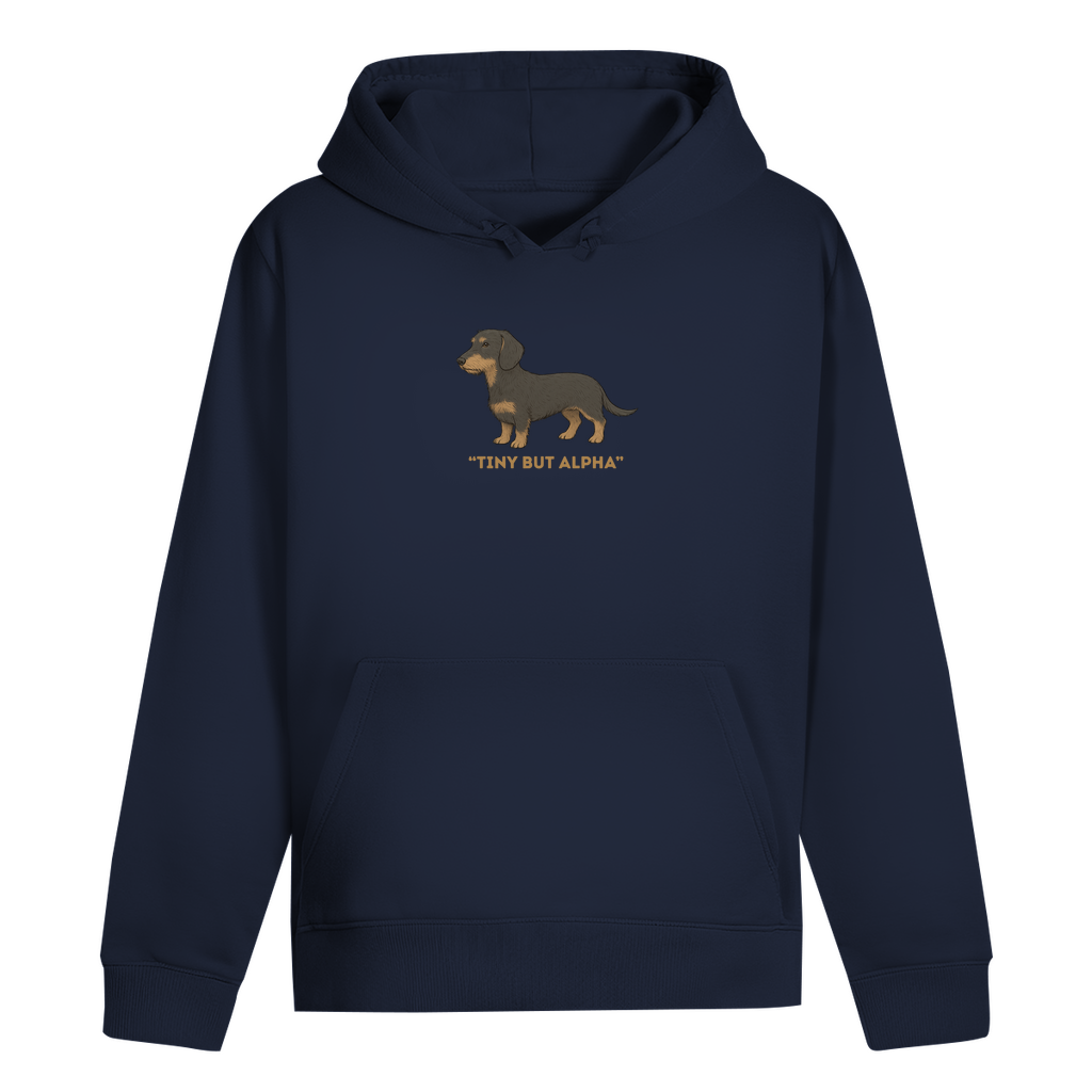 Hoodie für Männer mit Rauhaar Dackel Motiv und Spruch "Tiny But Alpha"