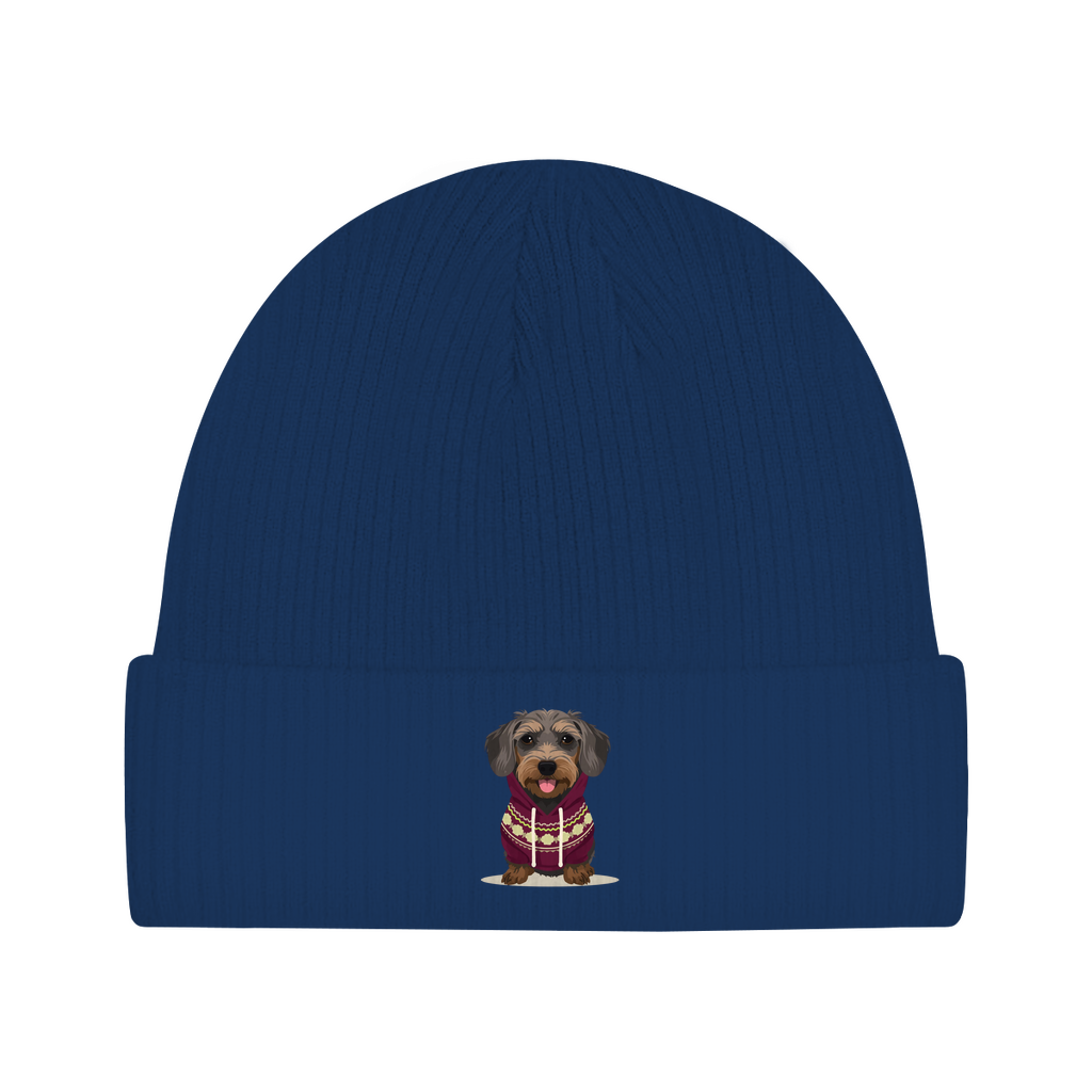 Beanie mit Rauhaardackel Print Motiv als Geschenk für Sie & Ihn