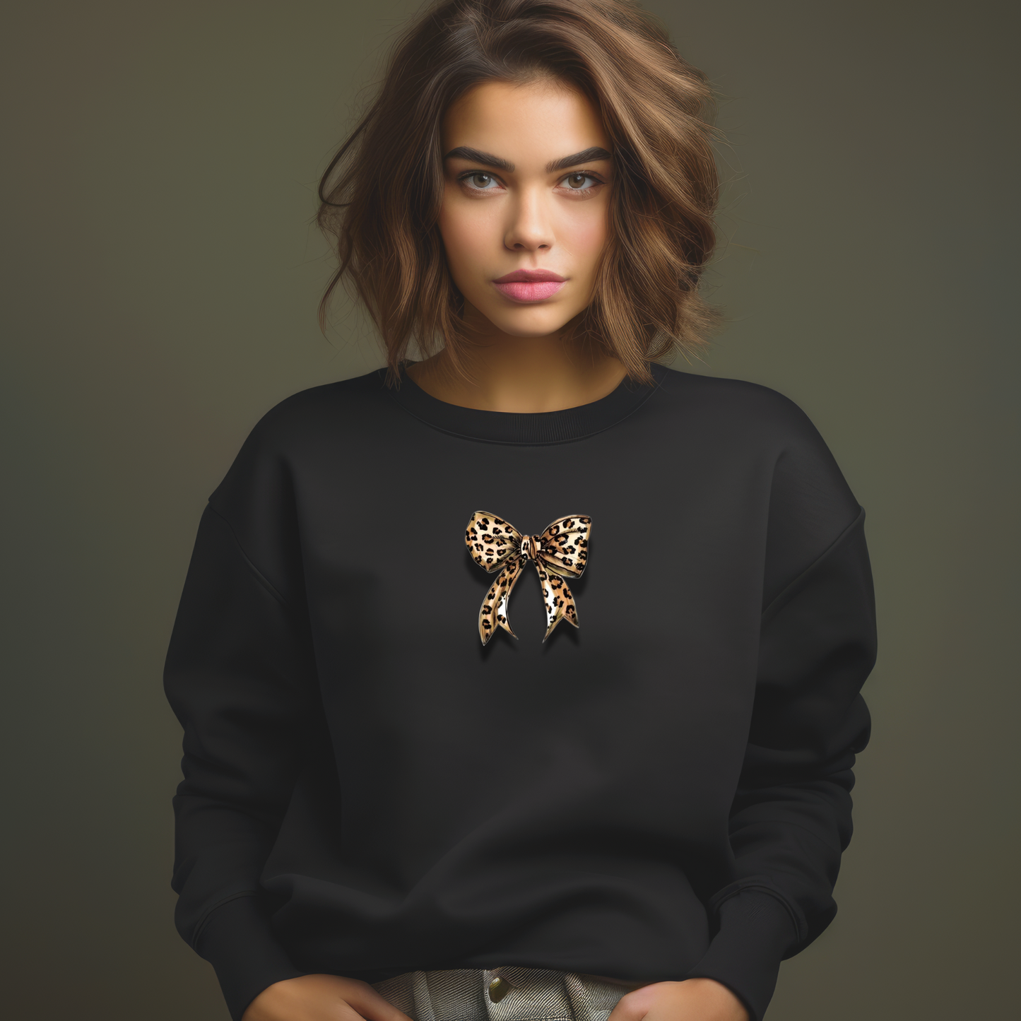 Damen Sweatshirt mit trendy Leopard Design Schleife