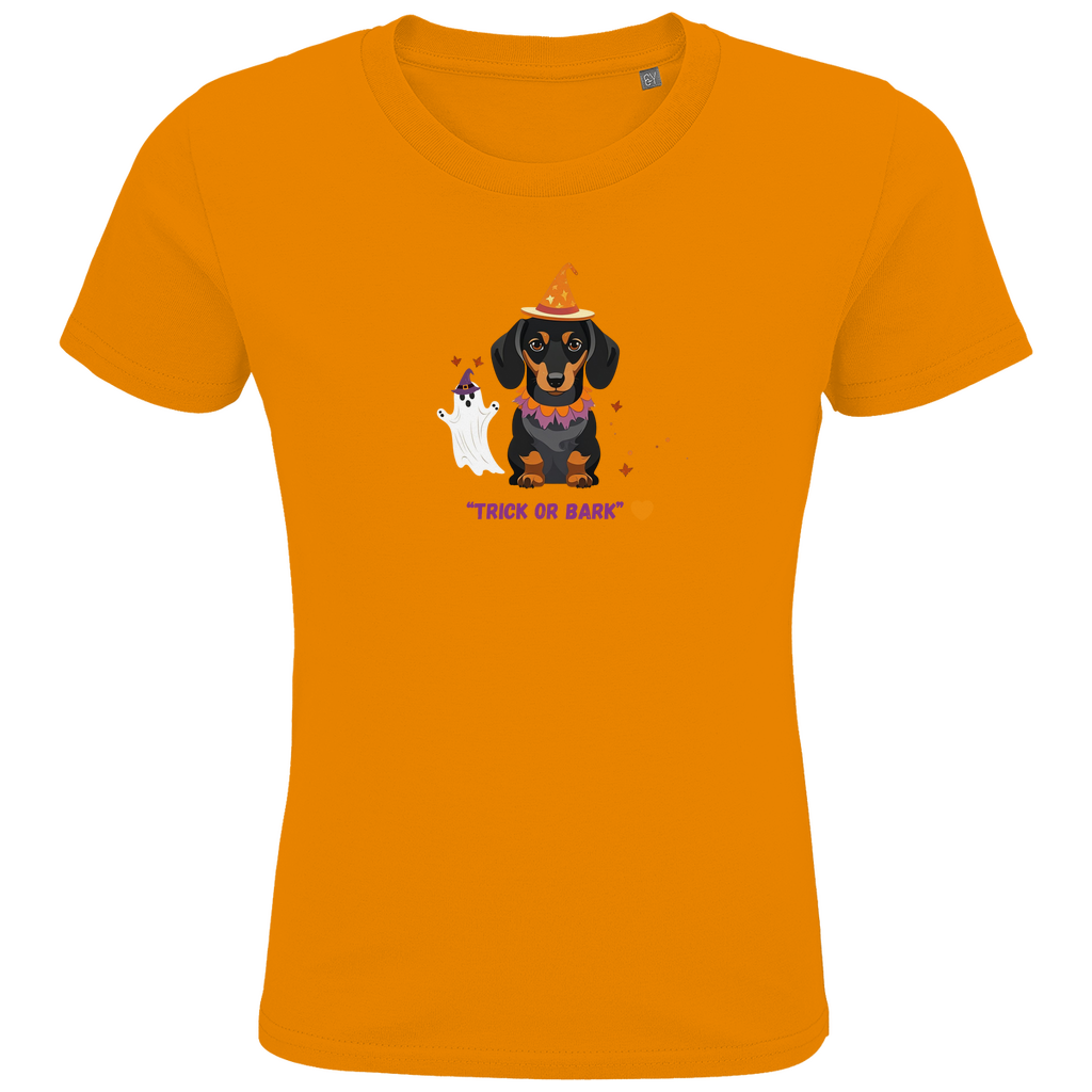 Kids Premium Bio T-Shirt mit Halloween Dackel Motiv "Trick or Bark"