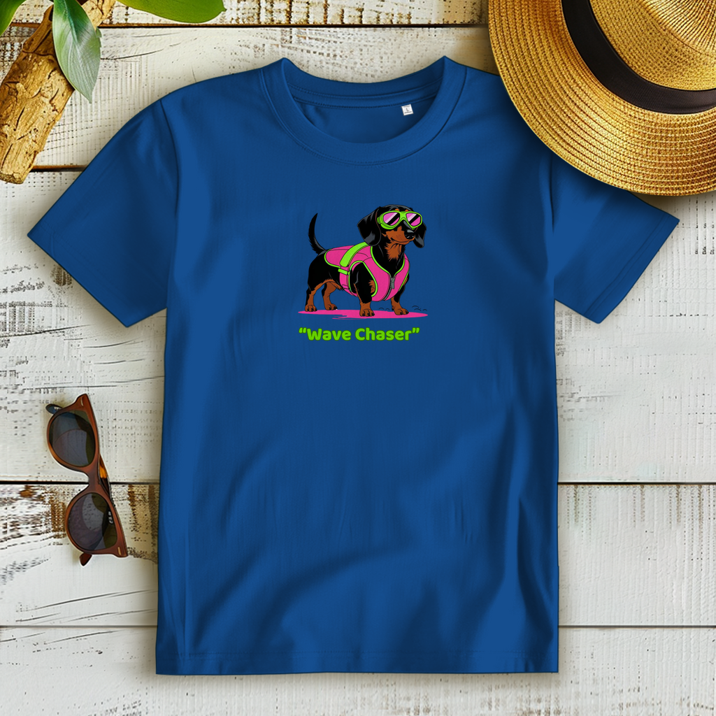 Damen Premium Dackel T-Shirt mit Hochsommer "Wave chaser" Print Motiv