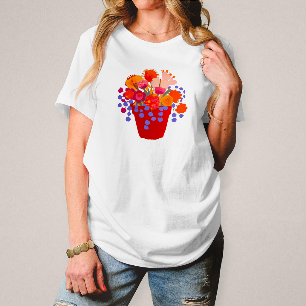 Camiseta de mujer con estampado de flores coloridas
