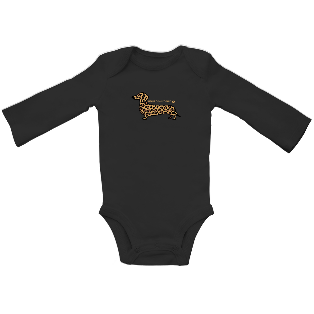 Baby Bio Bodysuite Langarm mit süßem Dackel "Heart of a Leopard" Motiv