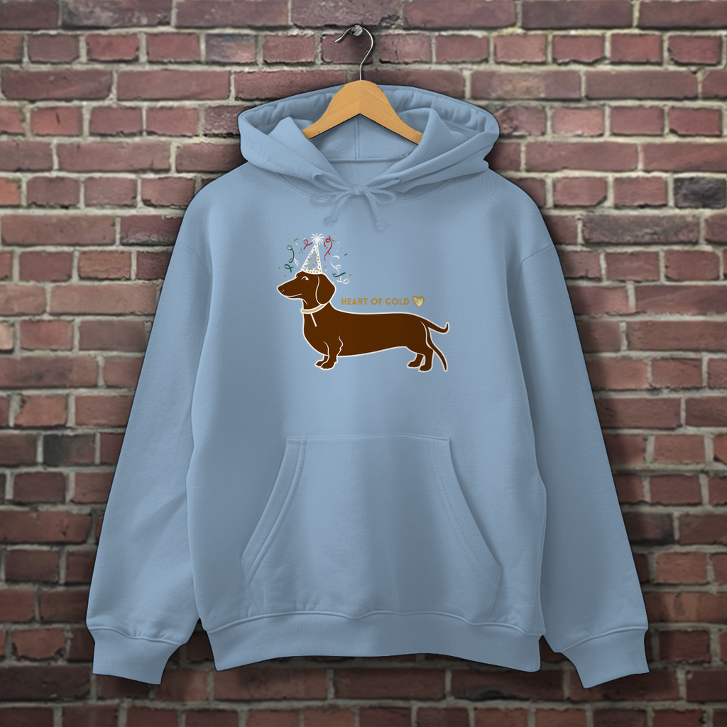 Stylish women's hoodie with dachshund print motif as a gift idea with heart