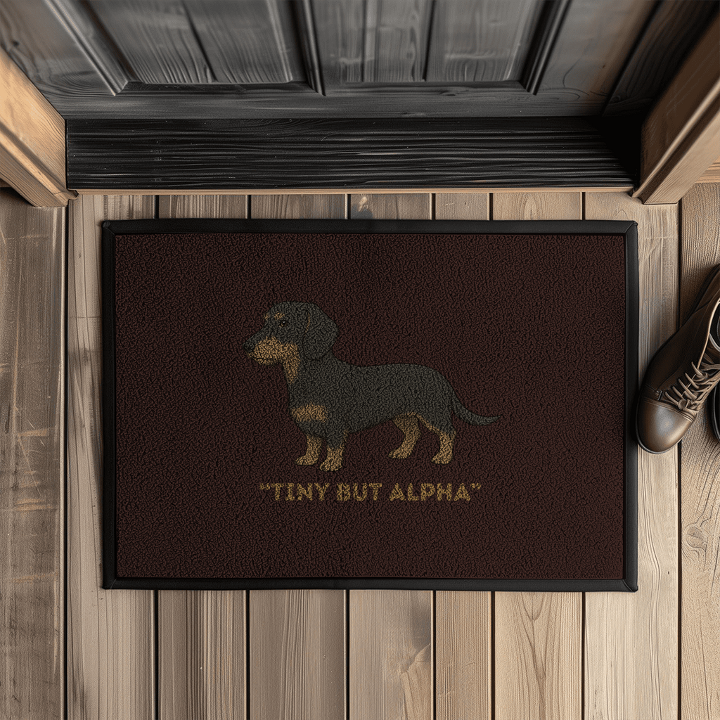 Fußmatte mit Gummirand und Rauhaar Dackel Print Motiv als Geschenkidee