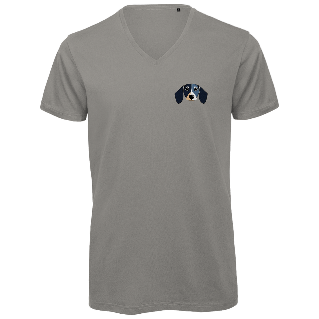 Männer Premium Bio V-Ausschnitt T-Shirt mit Denim Dackel Print