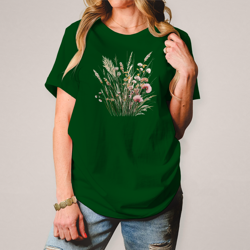 Damen T-Shirt mit Wild-Blumenwiese grün