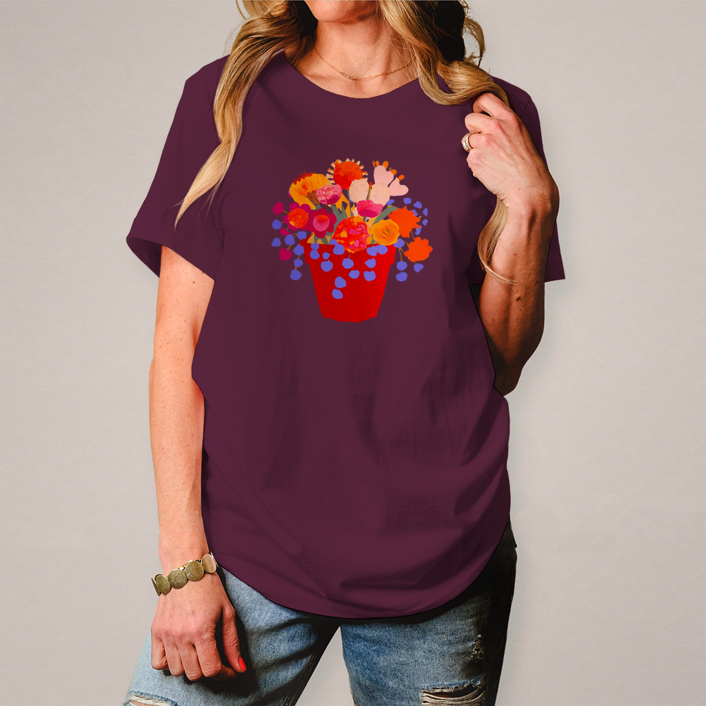 Camiseta de mujer con estampado de flores coloridas
