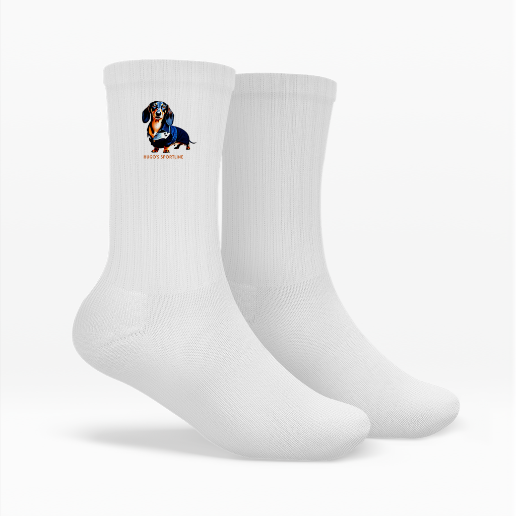 Crew Socken Unisex mit Denim Dackel "Hugo's Sportline"