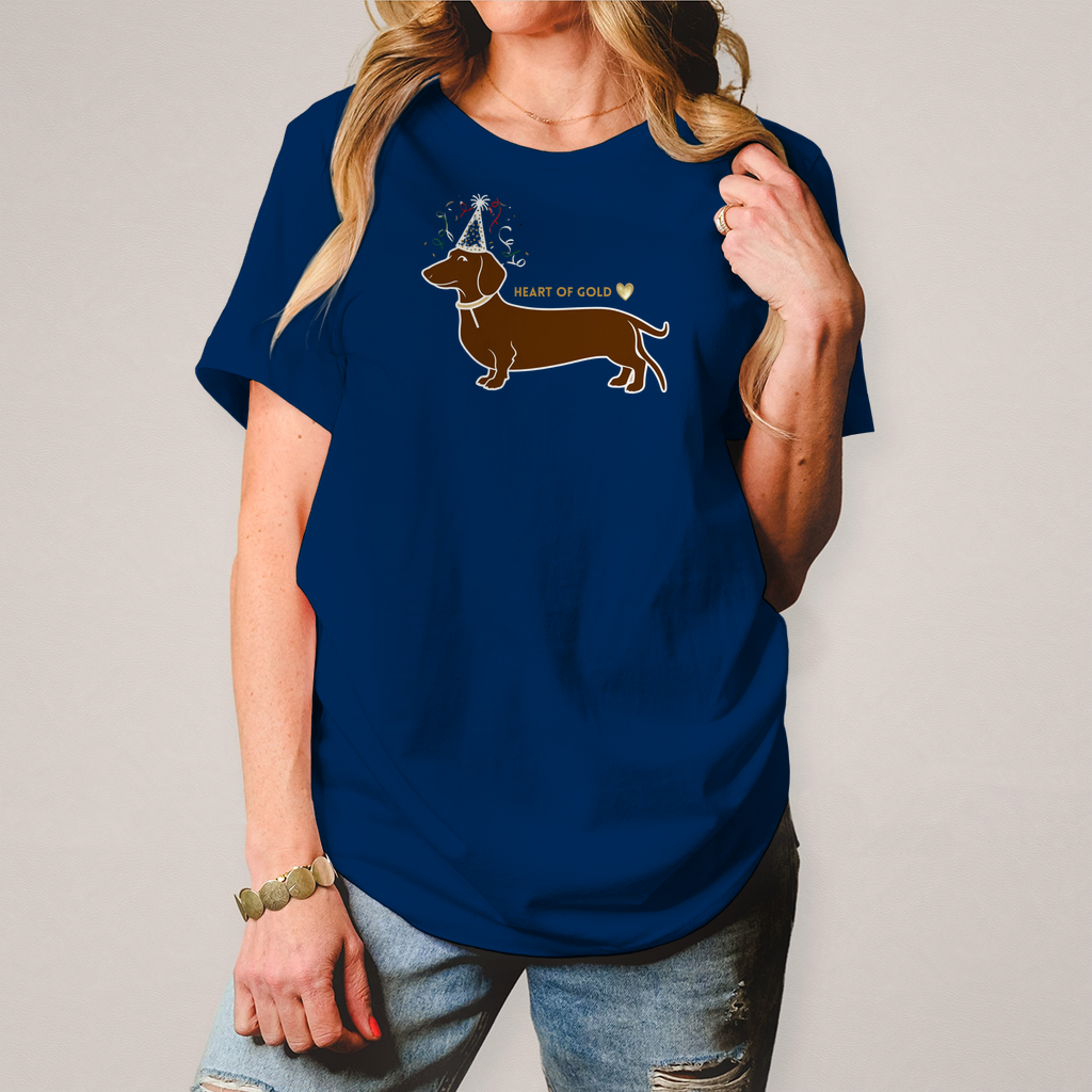 Damen T-Shirt mit Dackelprint marine Vorderseite