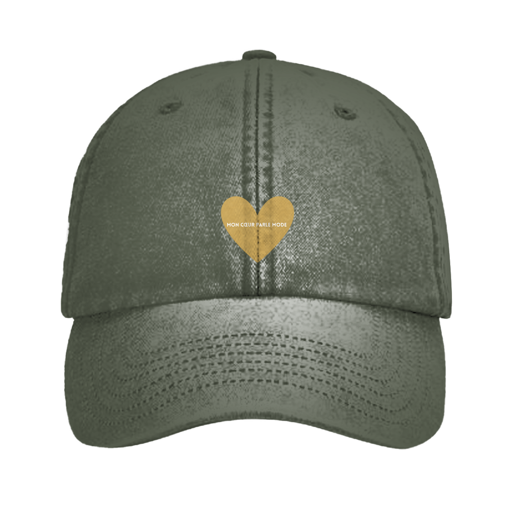 Fashionista Cap mit Herz in Farbe Gold und Zitat "mon coeur parle mode"