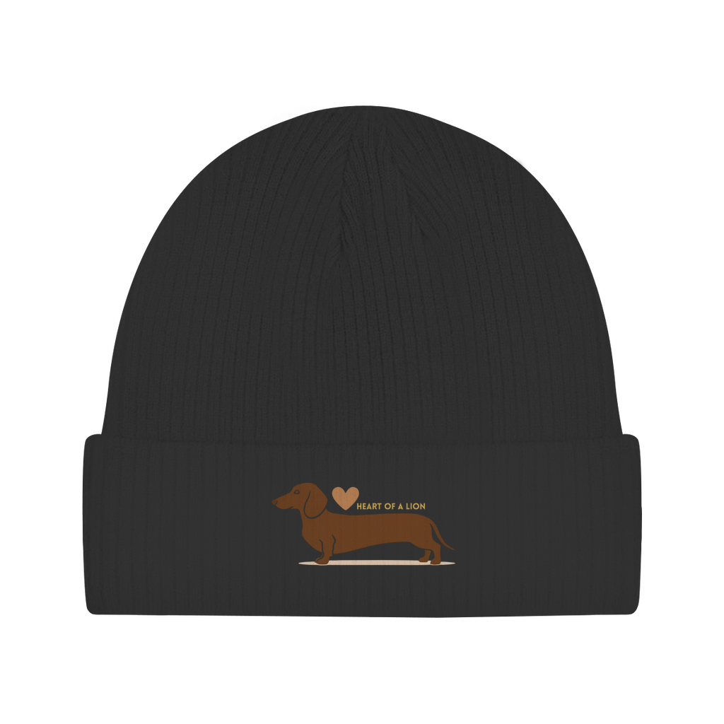 Angesagter Baumwoll Beanie mit Heart of a Lion Dackel Motiv