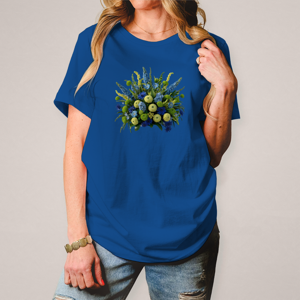 Camiseta de mujer con ramo de flores colorido