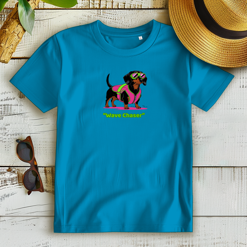 Damen Premium Dackel T-Shirt mit Hochsommer "Wave chaser" Print Motiv