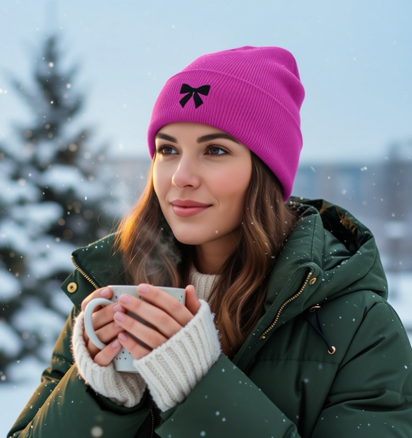 Beanie Valentine's Drop mit Schleife Stickerei - Beanie