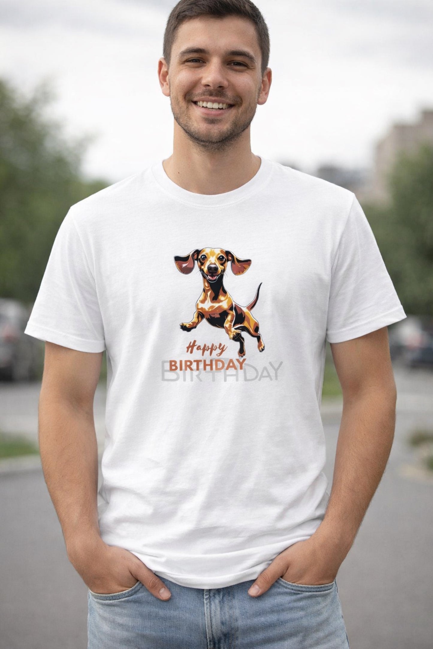 Unisex T-Shirt "Happy Birthday Dackel"- oversized als Geschenkidee für Sie & Ihn