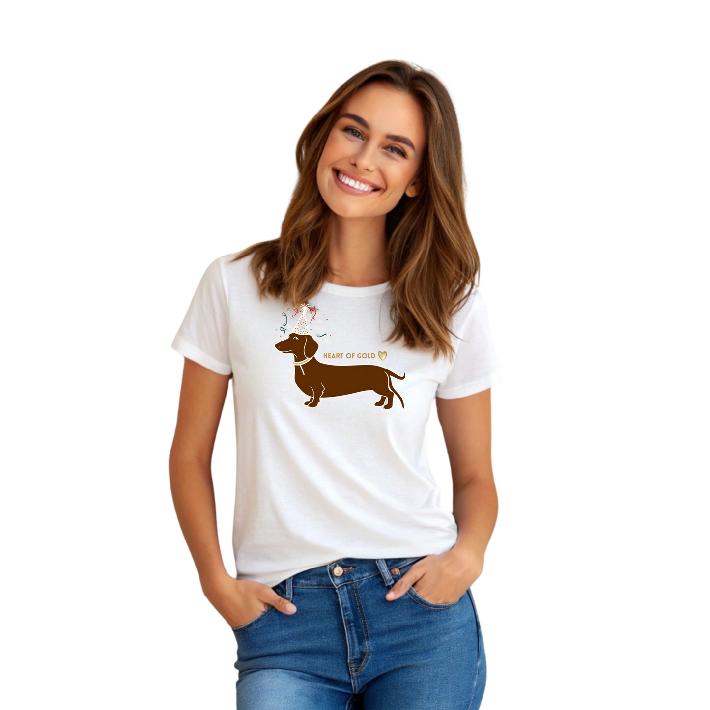 Damen T-Shirt mit Dackelprint weiss Vorderseite