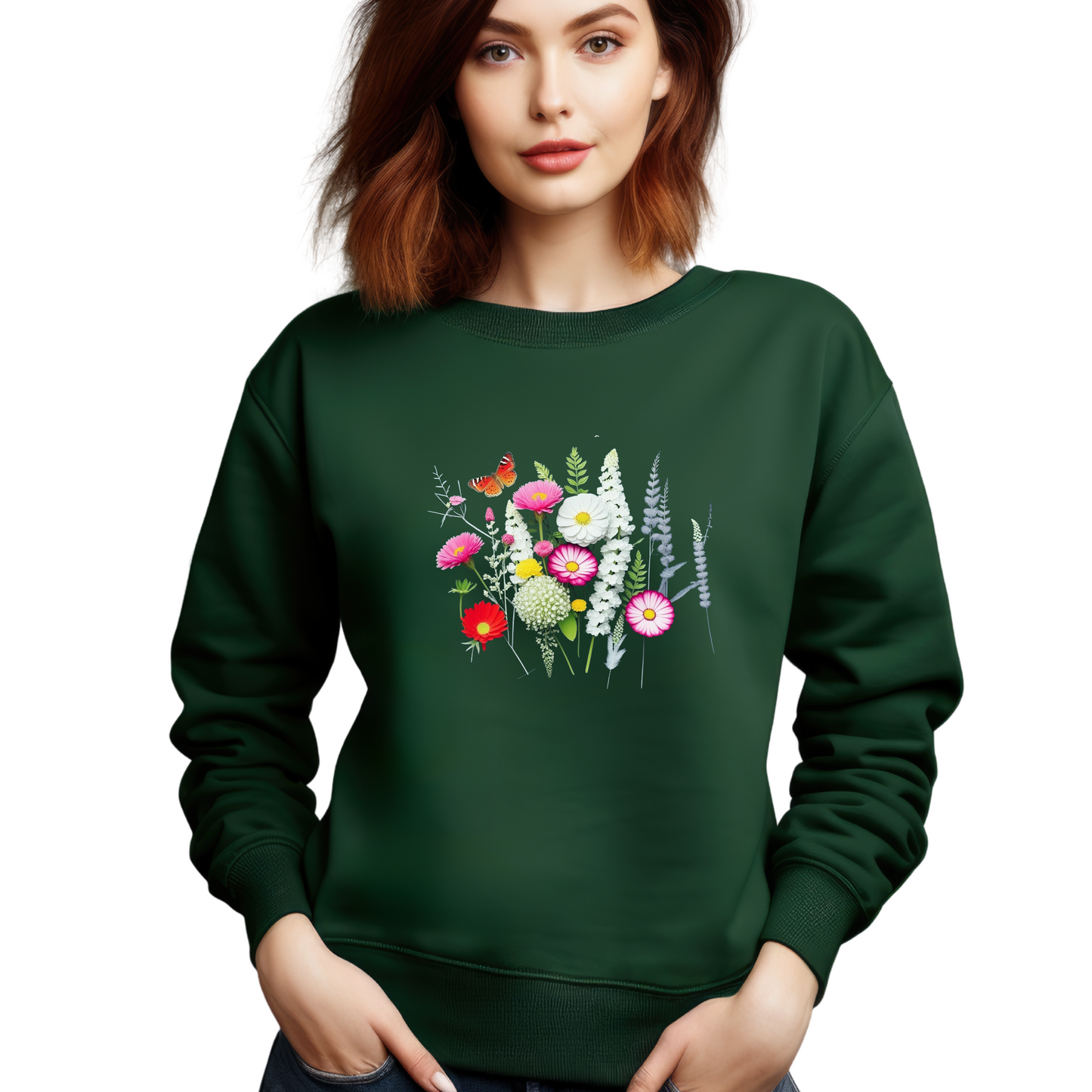 Damen Sweatshirt mit Wiesenblumen Motiv
