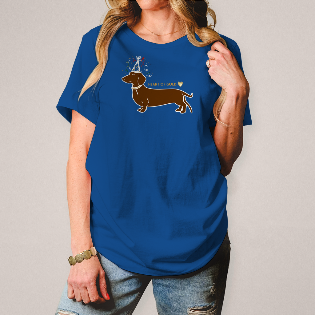 Damen T-Shirt mit Dackelprint royalblau Vorderseite