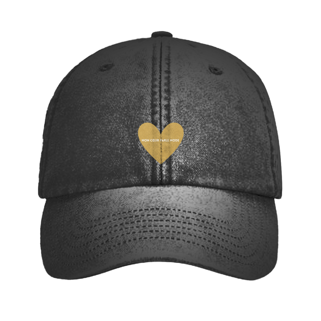 Fashionista Cap mit Herz in Farbe Gold und Zitat "mon coeur parle mode"