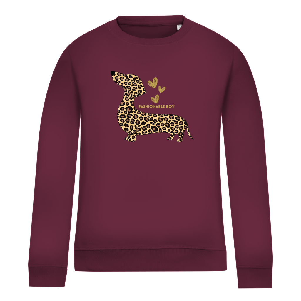 Damen Sweatshirt Vorderseite mit Dackel Print bordeaux